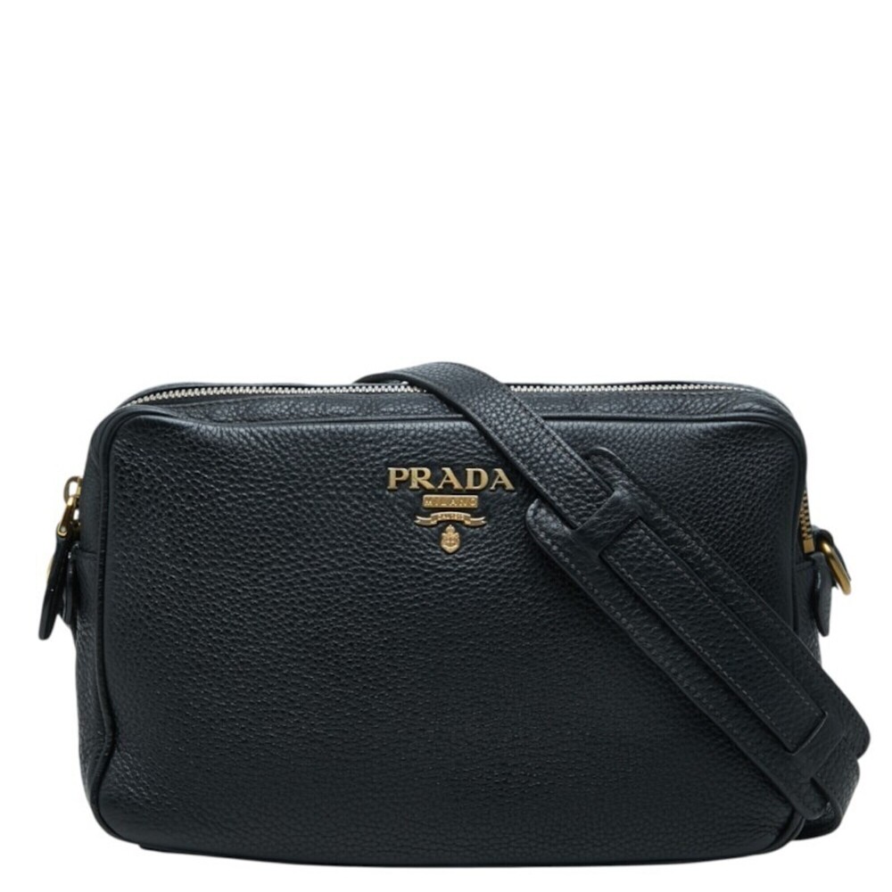 Prada Logo Crossbody Shoulder Bag, Black Leather, Women's PRADA
